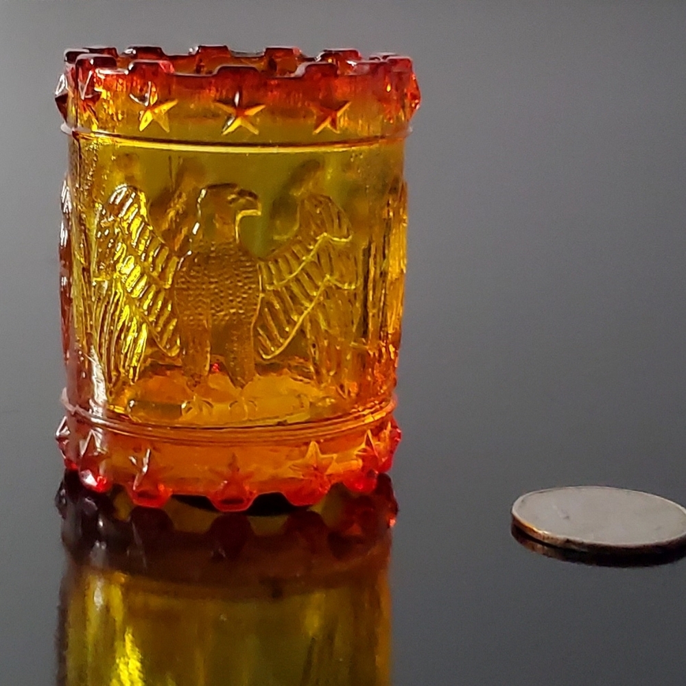 Glowing Kanawha Cadmium Amberina Glass American Eagle & Stars Toothpick Holder - Picture 13 of 16
